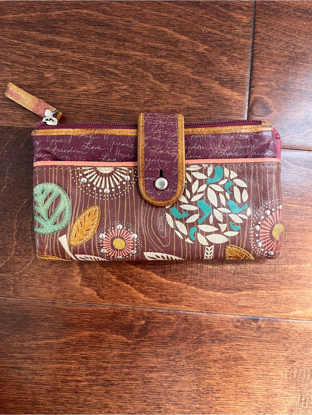 Fossil Kelly Multifunction Wallet Brown Floral Bohemian Style- vintage